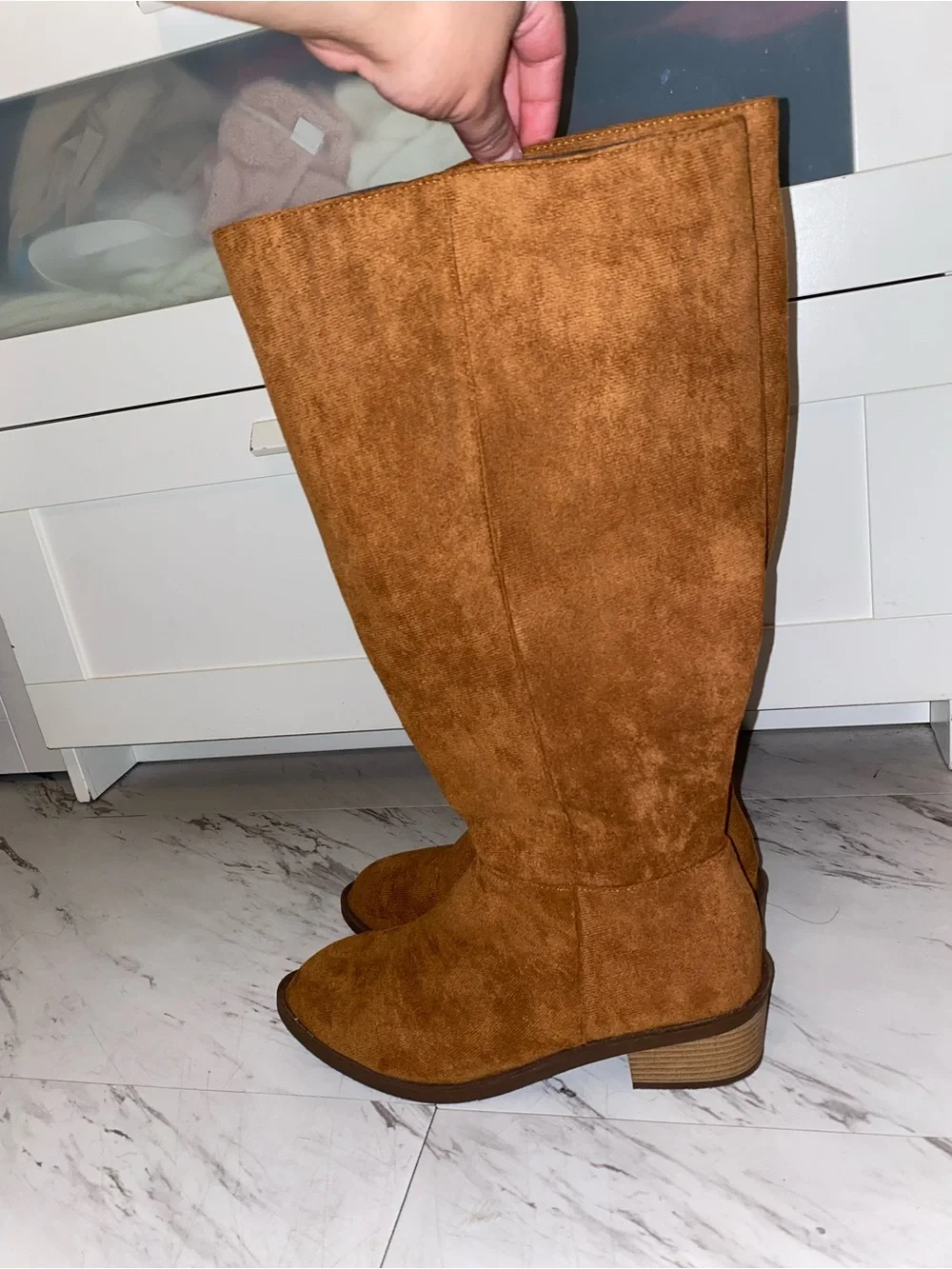 SHEIN Tan Suede Over-the-Knee Low Block Heel Boots